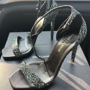Saint Laurent Midnight Glitter Sandal Heels